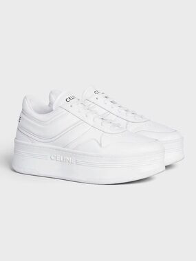 Celine White Calfskin Wedge Platform Sneakers